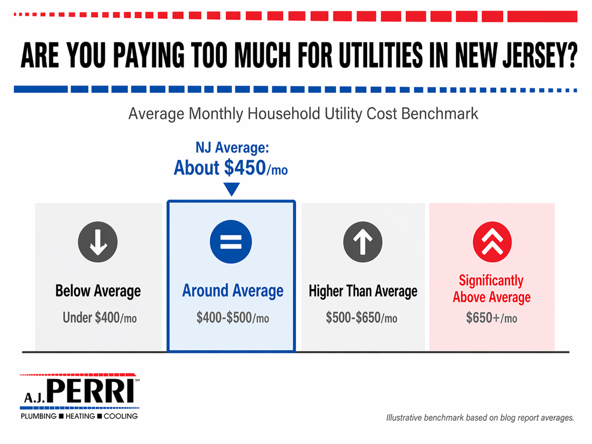 Are You Paying Too Much for Utilities in New Jersey? Infographic: New Jersey is around average, with residents paying about $450 per month on utilities.